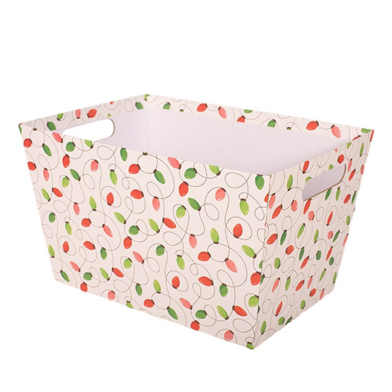 Merry and Bright red Christmas hamper box with festive design, 33.5x23.5x20cm