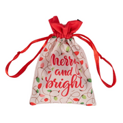 Mini Christmas pouch with "Merry and Bright" design, 10x14cm, with drawstring