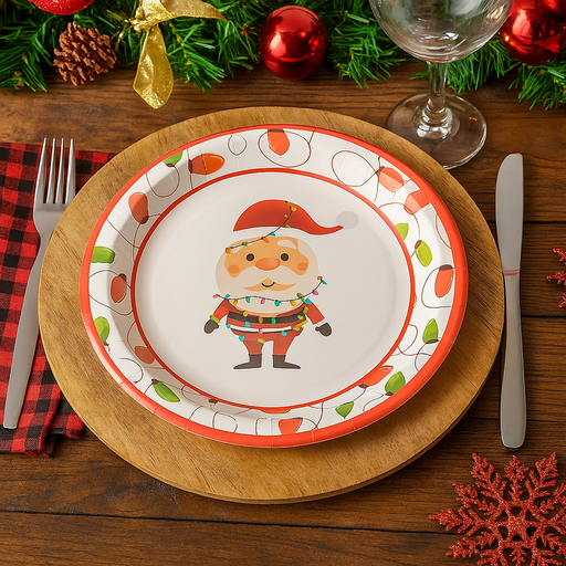 Festive Merry and Bright paper plates 18cm, 12 pack for Christmas parties