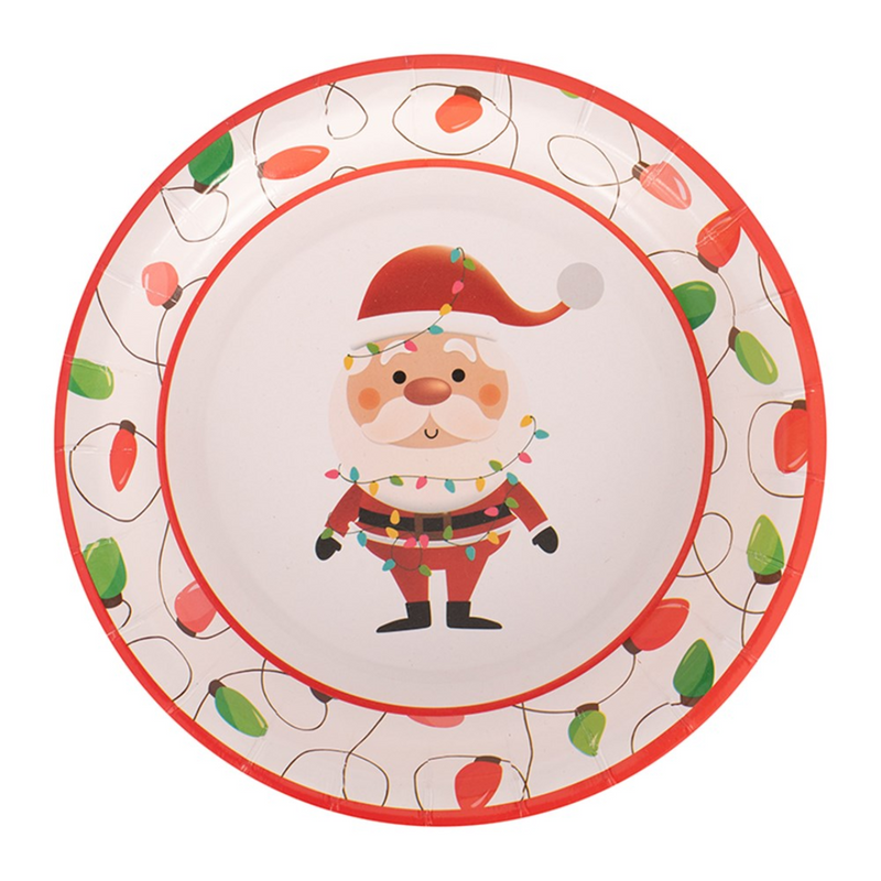 Festive Merry and Bright paper plates 18cm, 12 pack for Christmas parties