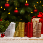 Assorted mesh metallic rolls in gold, red, pink, and white, 26cm x 10m each