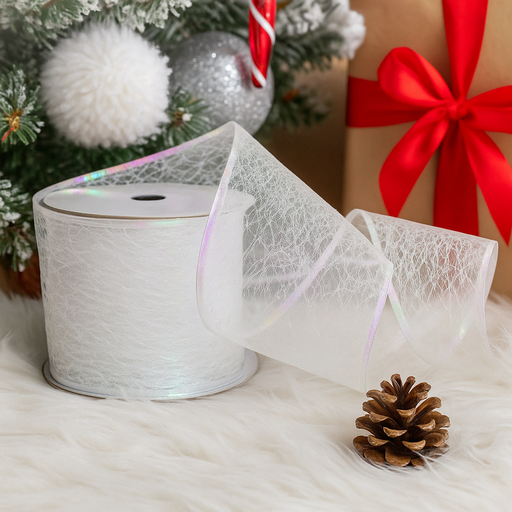 Roll of white mesh ribbon, 10cm wide and 10m long, ideal for crafts and decorating