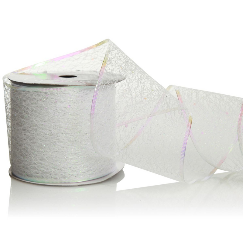 Roll of white mesh ribbon, 10cm wide and 10m long, ideal for crafts and decorating