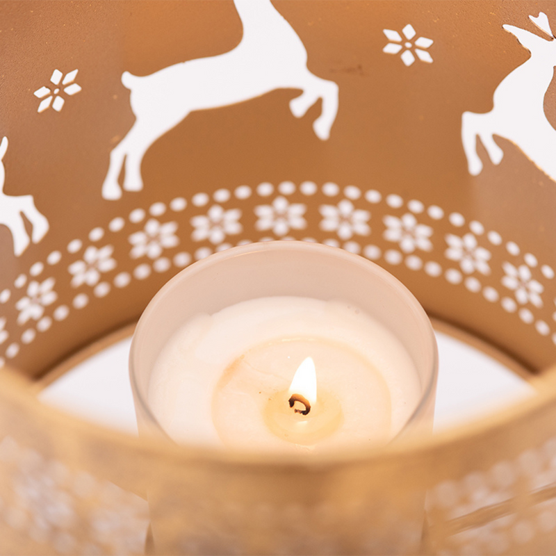 Ronis Metal Candle Holder with Reindeer Cutouts D18.5x26cm Gold