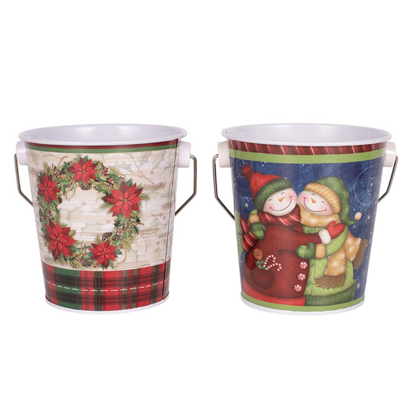 Ronis Metal Christmas Buckets 10x10x8cm Assorted