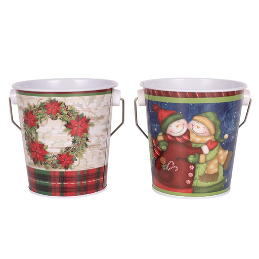 Ronis Metal Christmas Buckets 10x10x8cm Assorted