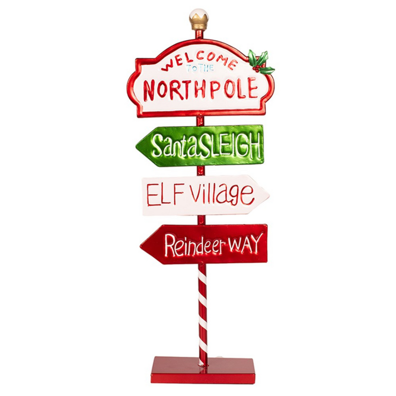 Vertical metal Christmas sign in festive colours, 23x9x57cm, ideal for entryways and seasonal displays