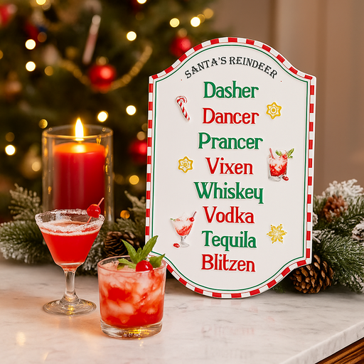 Metal Drinks Christmas Sign – Festive vintage-style metal wall décor with holiday drink theme