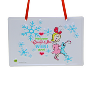 Small metal sign featuring Cindy Lou Who with "Nice" message, 15x10cm Dr. Seuss holiday décor/