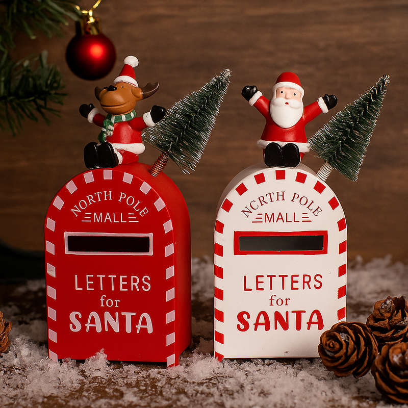 Vintage-style metal post box ornament for Christmas tree 6.5x3.7x14cm