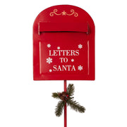 Festive metal post box ornament on pick for holiday displays 23x10x27.5cm