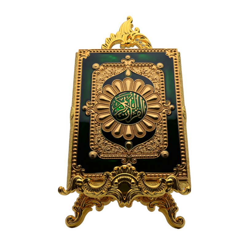 Ronis Metal Quran Box & Stand-L Green Gold