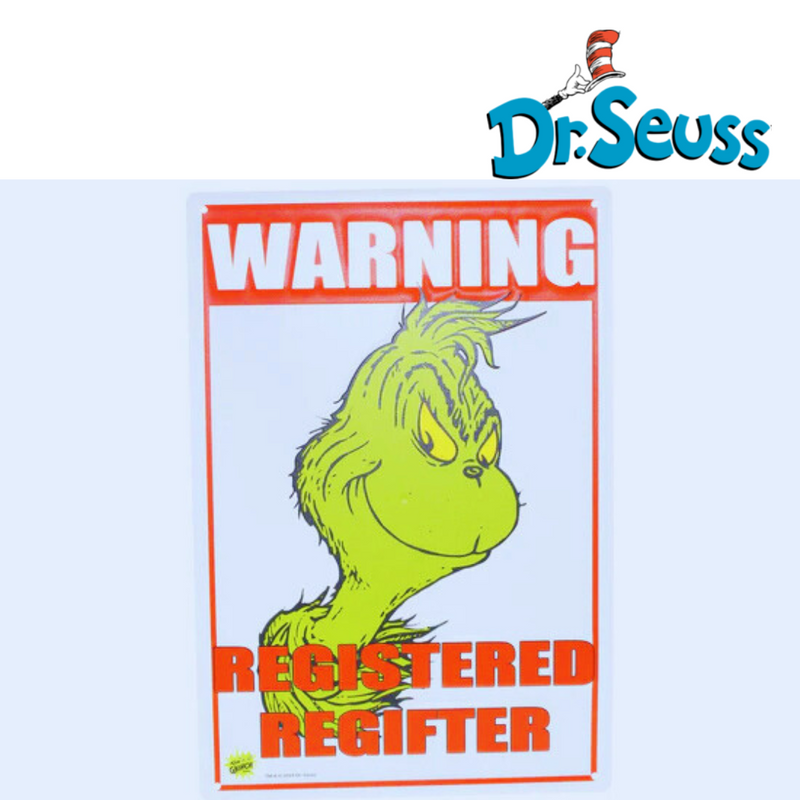 Metal Register Regifter sign with festive holiday design, 35x24cm.