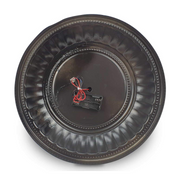 Black metal table clock with rotary gear design, 54cm tall