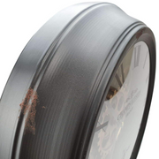 Black metal table clock with rotary gear design, 54cm tall