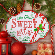 Festive metal Sweet sign with candy-themed design for holiday decoration