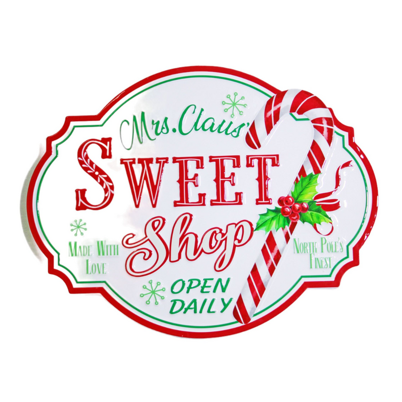 Festive metal Sweet sign with candy-themed design for holiday decoration