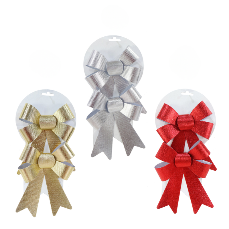 Metallic Bow Med 14X16cm 2pk
