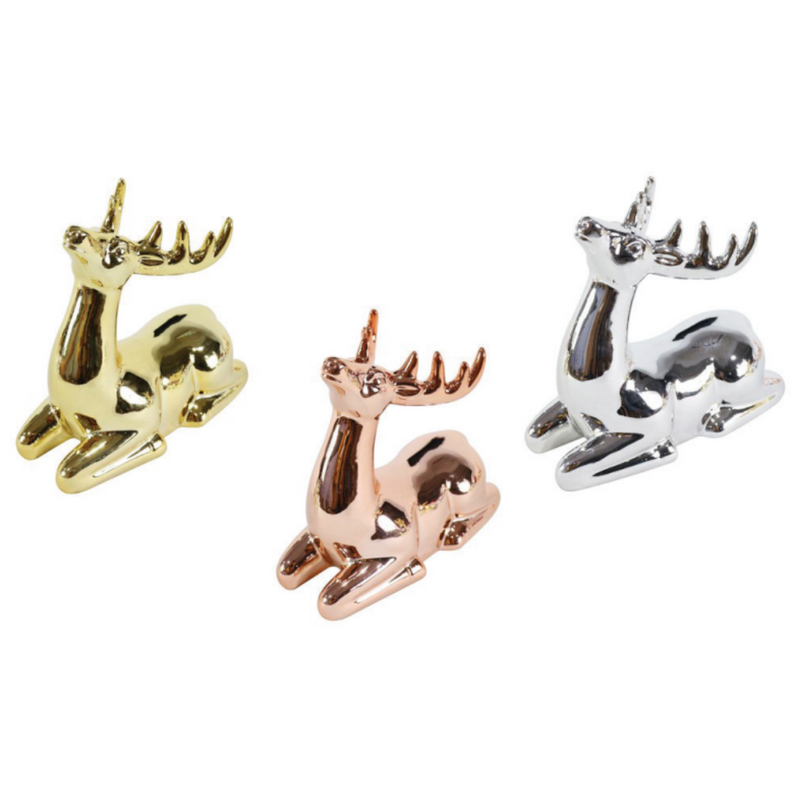 Ronis Metallic Porcelain Reindeer 14cm 3 Asstd