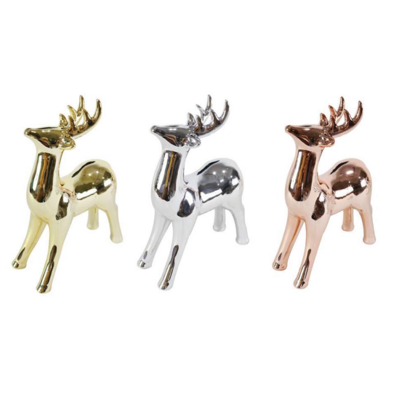 Ronis Metallic Porcelain Reindeer 22cm 3 Asstd