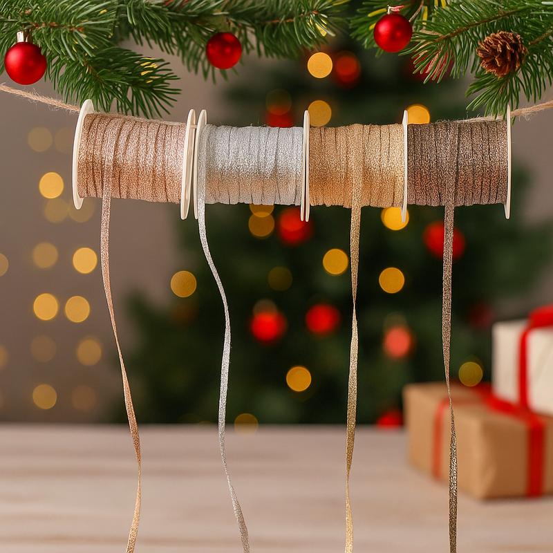 Assorted metallic Christmas curling ribbon, 5mm x 800cm, shiny festive gift wrap accessory