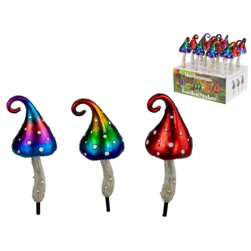 Ronis Metallic Mushroom with Swirl Stake 20cm Assorted