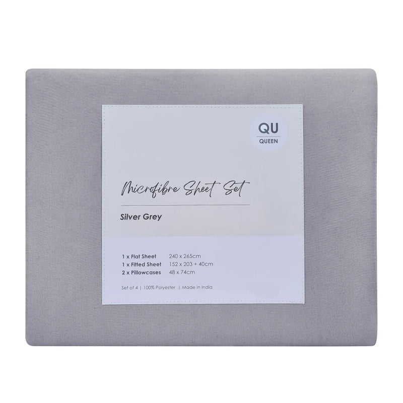 QB Microfibre Sheet Set Silver Grey