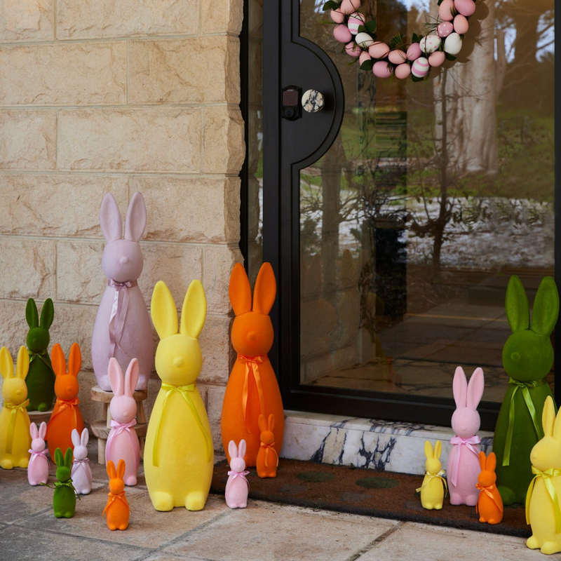 Ronis Mini Flocked Rabbit With Bow Green