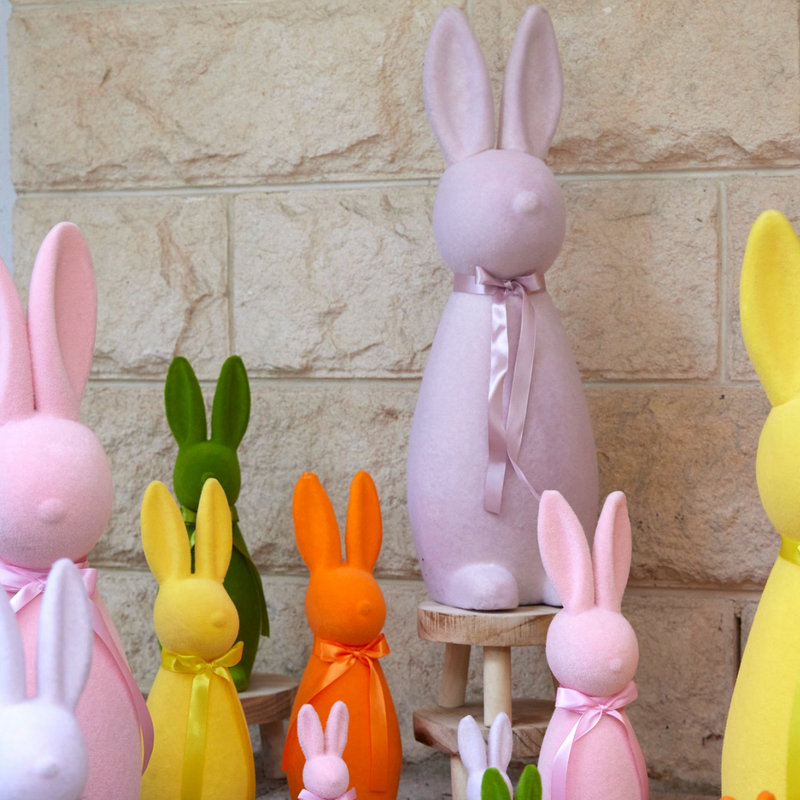 Ronis Mini Flocked Rabbit With Bow Pink