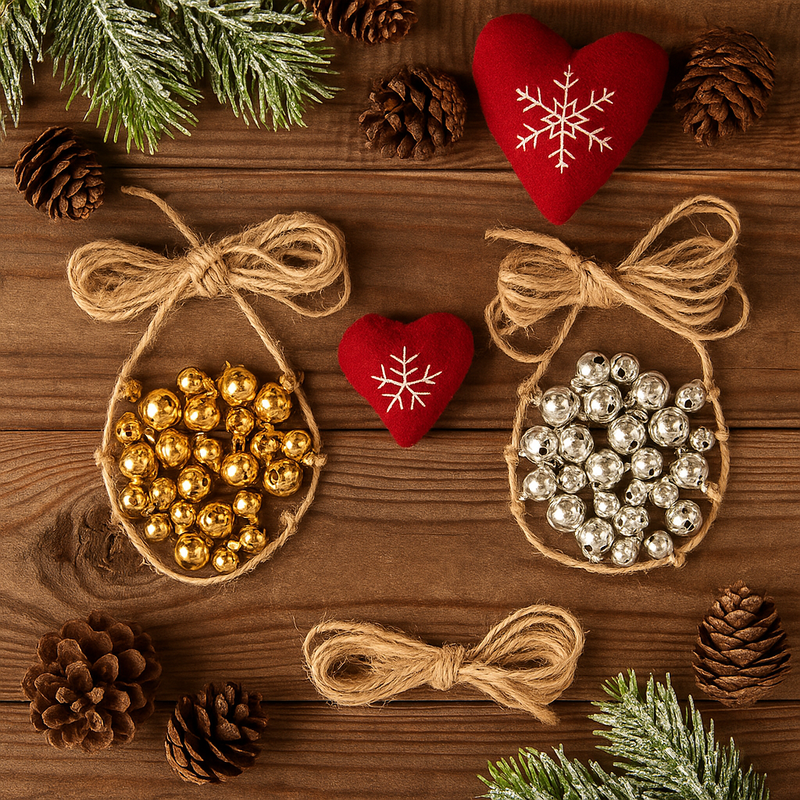 Assorted mini bells 36-pack with 200cm jute twine for holiday crafts and decorations