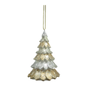 Mini gold Christmas tree decoration with shimmering branches, perfect for tabletop or mantel display