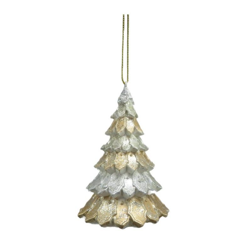 Mini gold Christmas tree decoration with shimmering branches, perfect for tabletop or mantel display