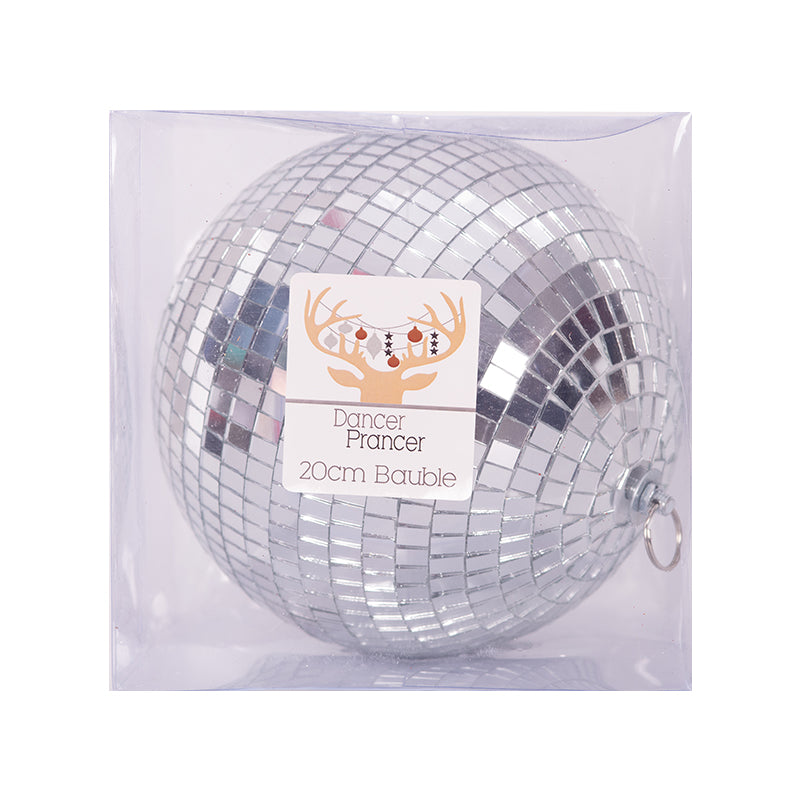 20cm silver mirror bauble for Christmas tree or event decoration