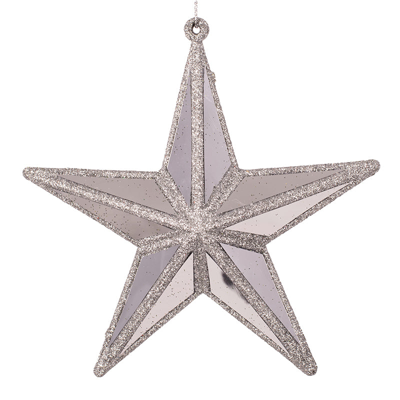 Silver mirror celestial star tree ornament, 15cm Christmas decoration