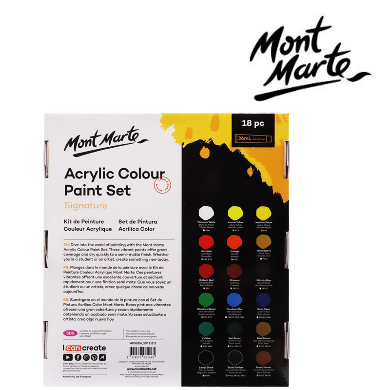 Ronis Mont Marte Acrylic Colour Paint Set 18pc x 36ml