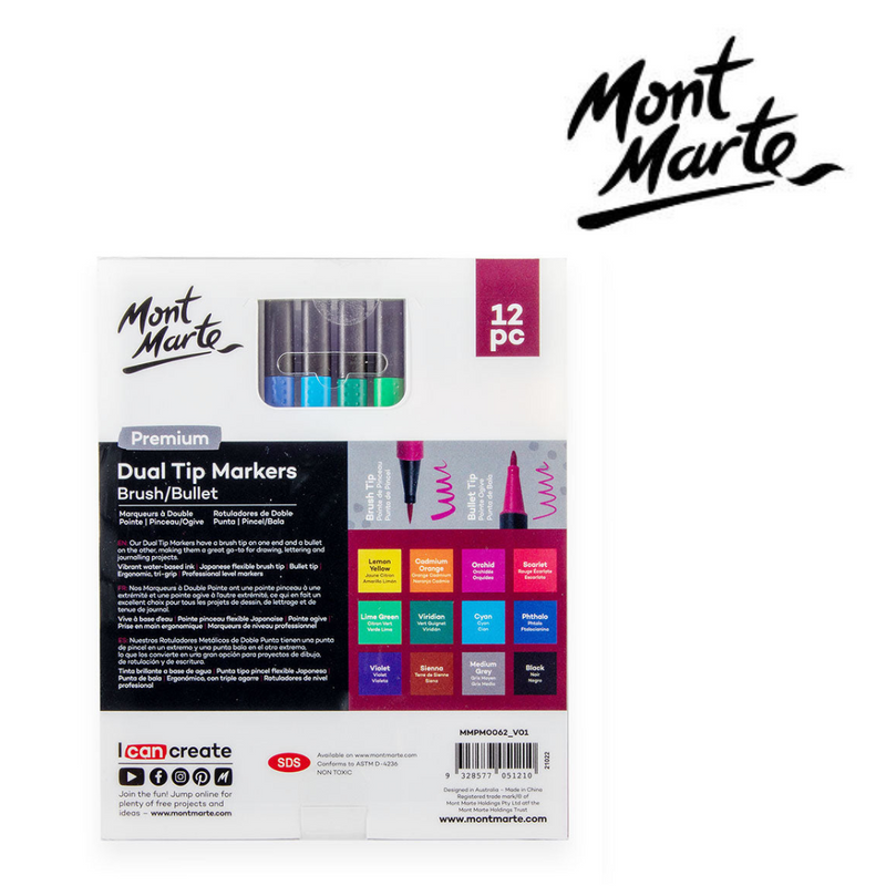 Ronis Mont Marte Dual Tip Markers Brush Bullet 12pc