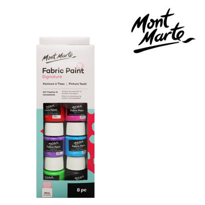 Mont Marte Permanent Fabric Paint Set 8 x 20ml Vivid Colours for