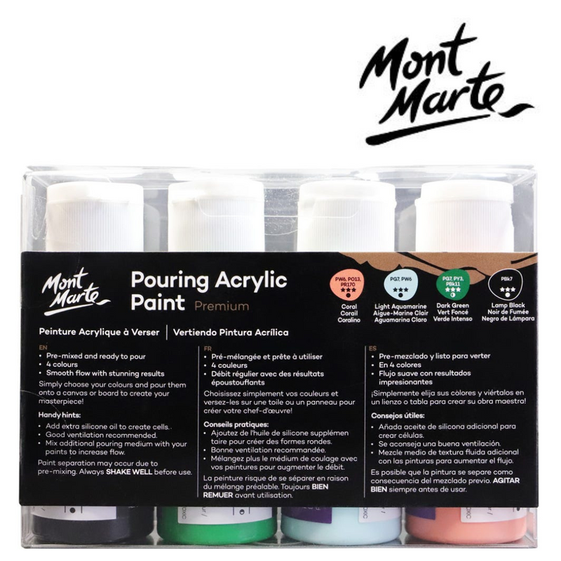 Ronis Mont Marte Pouring Acrylic 4pc x 60ml - Rainforest