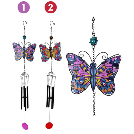 Ronis  Mosaic Glass Butterfly Windchime 2 Asstd