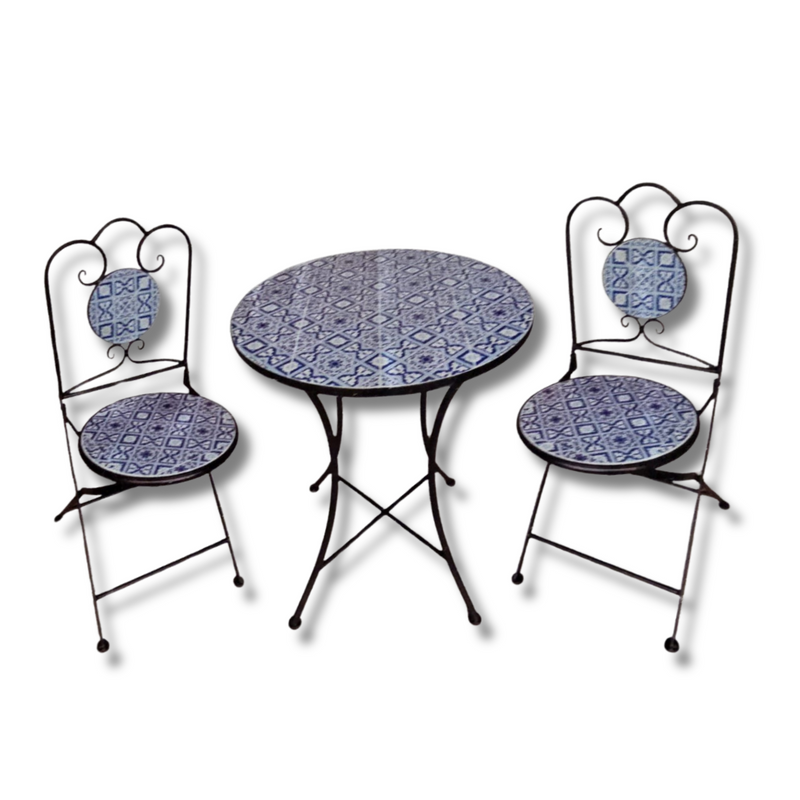 Mosaic Round Table and 2 Chair Set - Blues