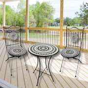 Ronis Mosaic Round Table and 2 Chair Set Black and White