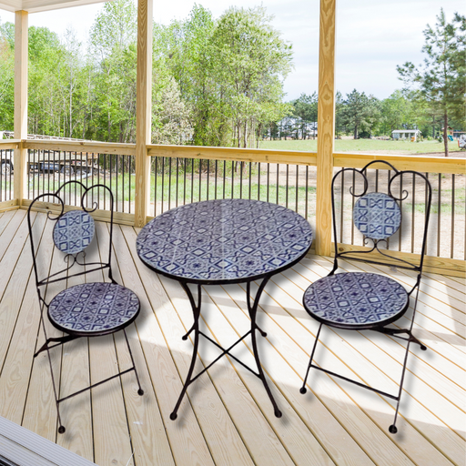 Ronis Mosaic Round Table and 2 Chair Set Blues