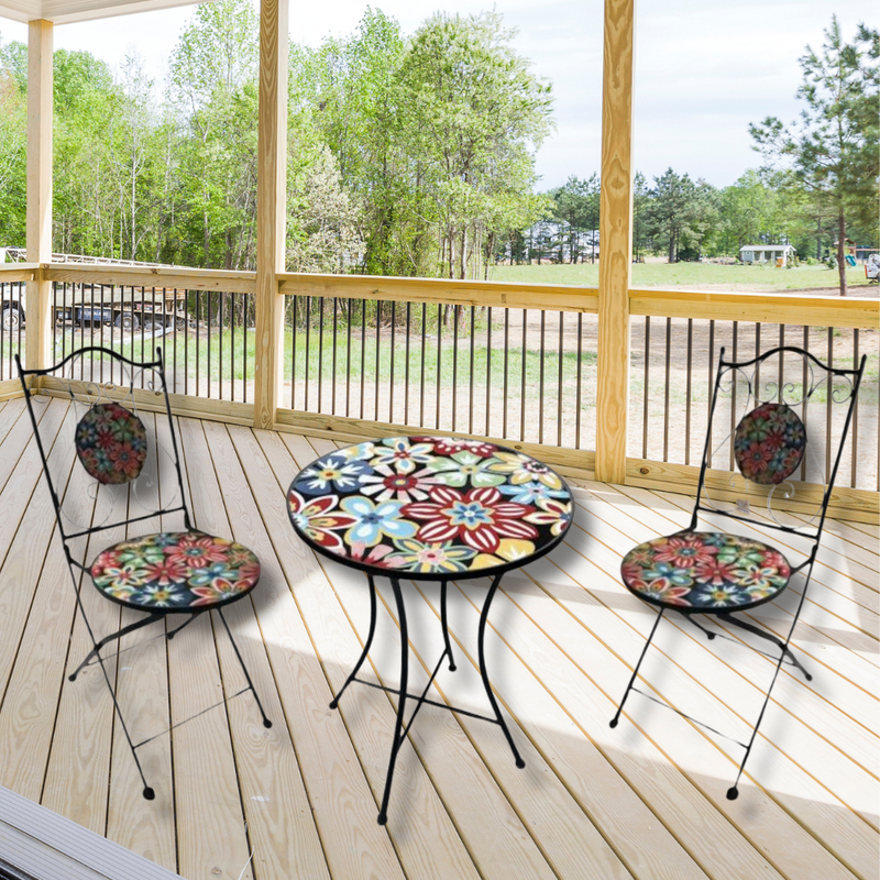 Ronis Mosaic Round Table and 2 Chair Set Floral