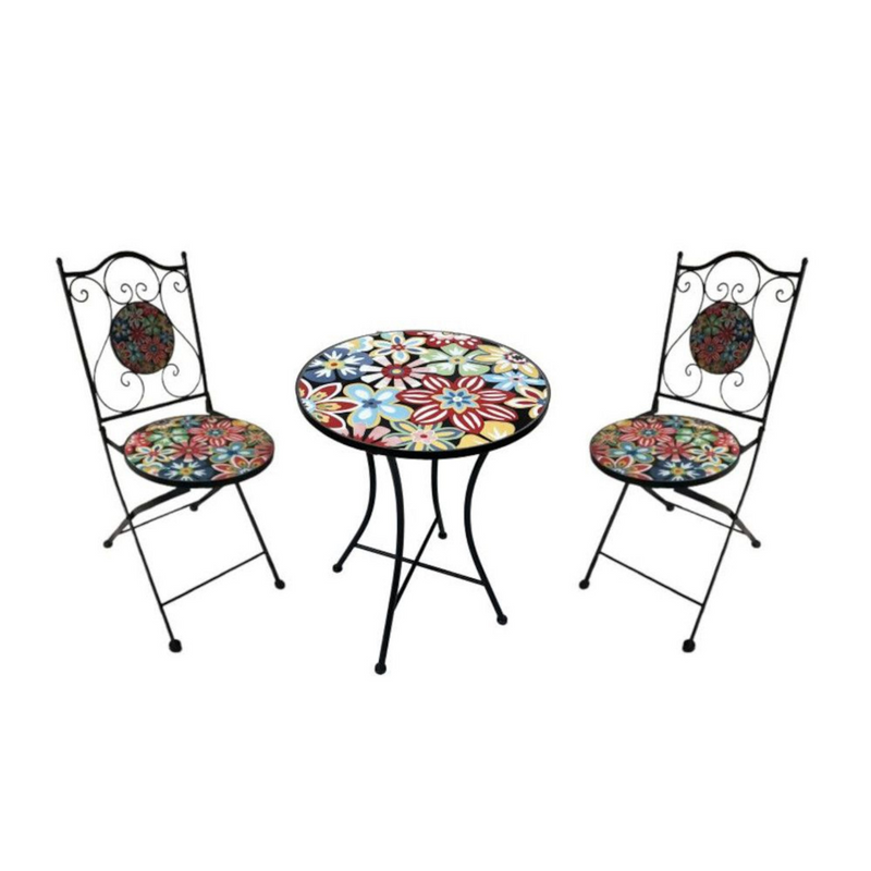 Ronis Mosaic Round Table and 2 Chair Set Floral