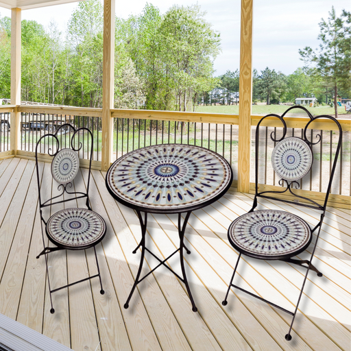 Ronis Mosaic Round Table and 2 Chair Set Geometric