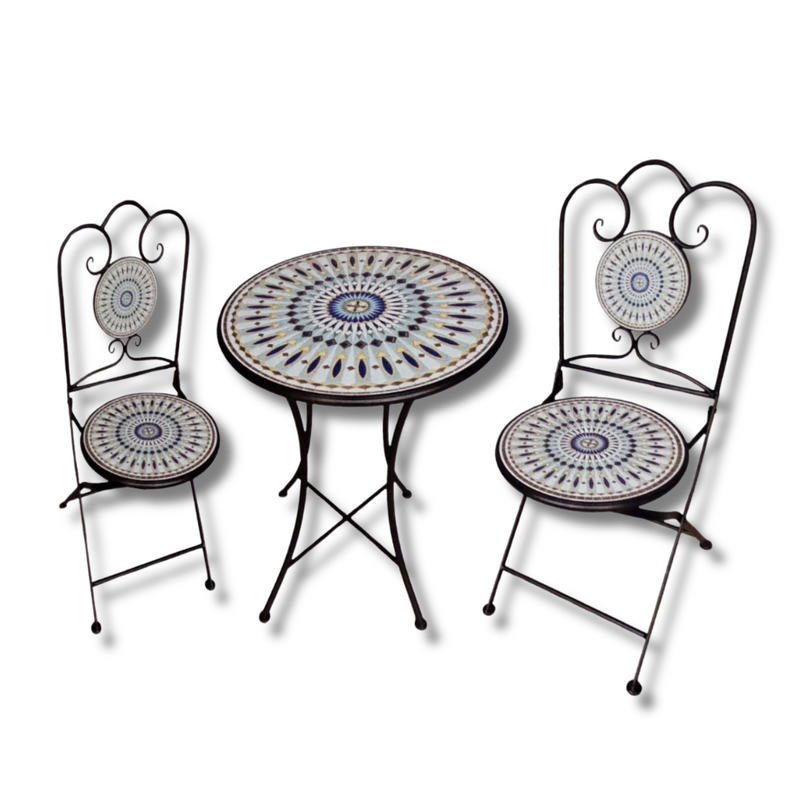 Ronis Mosaic Round Table and 2 Chair Set Geometric
