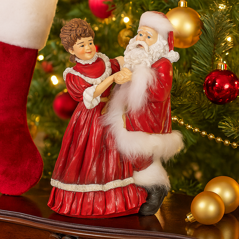 Mr. and Mrs. Claus polyresin figurine set 31.5cm tall in festive attire
