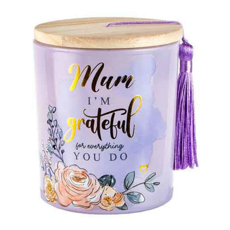 Ronis Mum Candle With Wood Lid and Tassel Vanilla 10x13cm