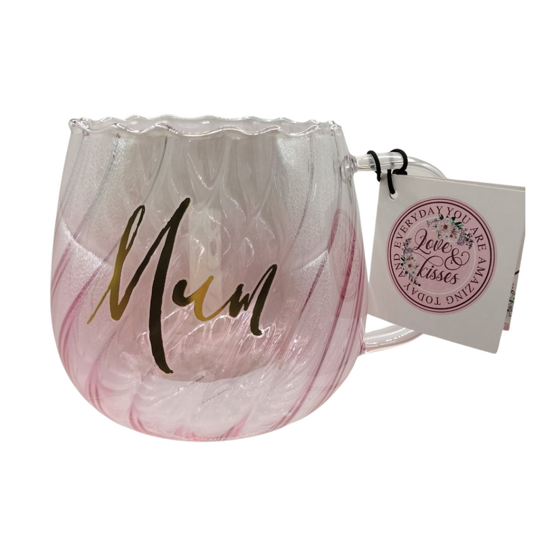 Ronis Mum Graduated Pink Twirl Glass Mug 650ml