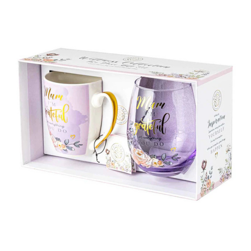 Ronis Mum Mug and Stemless Gift Set Mug 400ml Glass 600ml